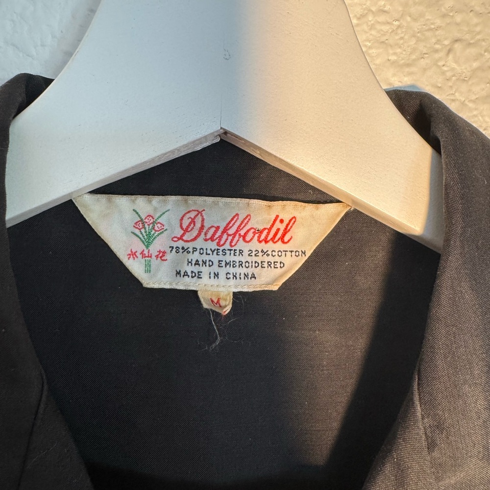 Women’s Vintage Floral Embroidered Black Button- Front Top by Daffodil - Picture 2 of 12
